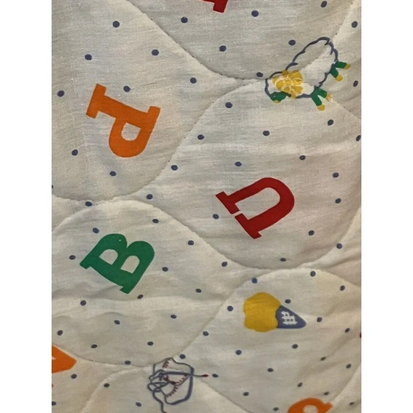 Vintage Baby Blanket/yellow/Satin Trim/Teddy Bear/ABC’s/Blocks/Boy/Girl 35”x44” - Picture 12 of 16